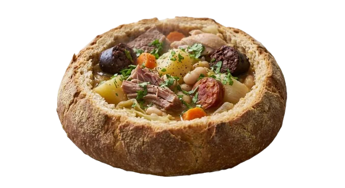 Cozido à Portuguesa servido em pão